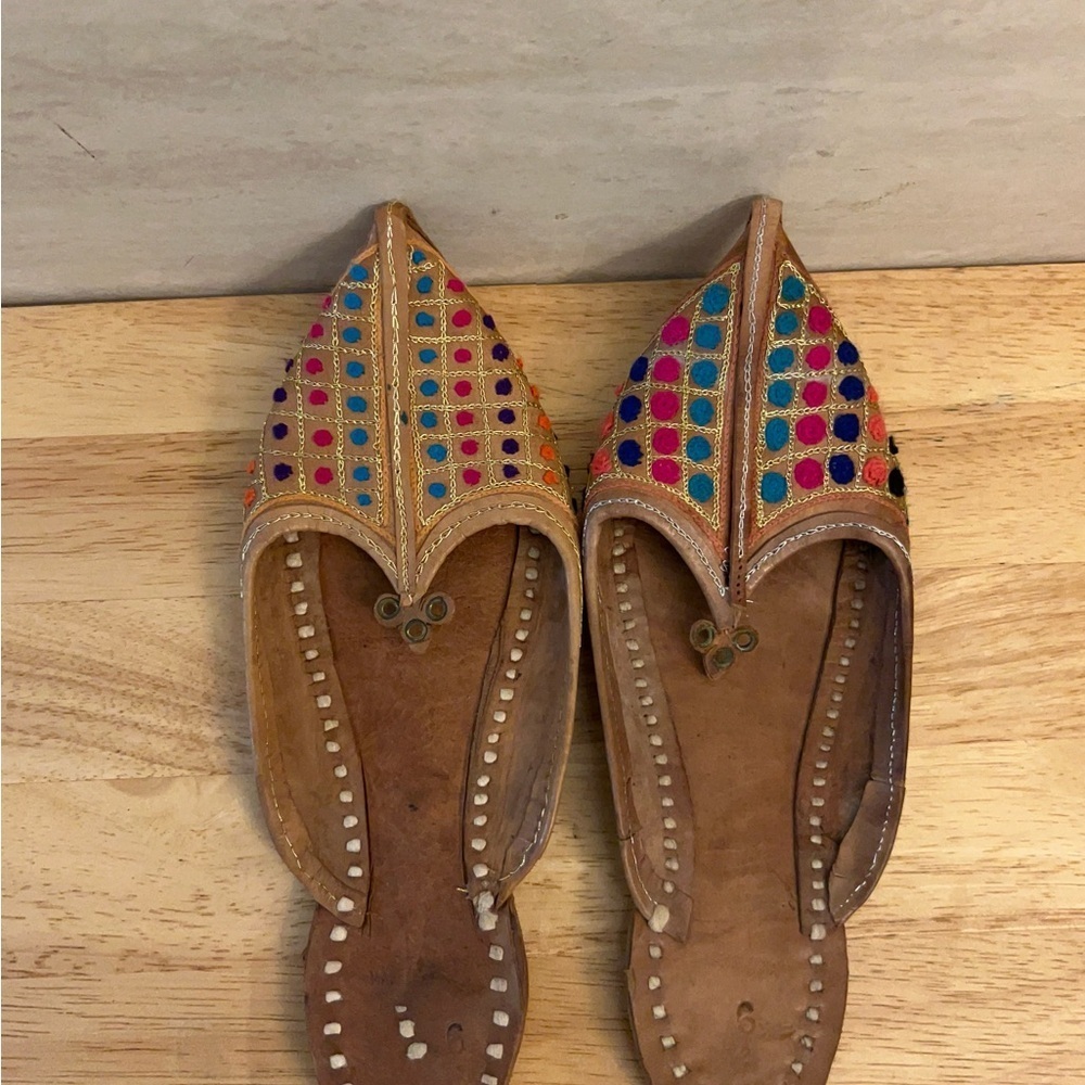 Handmade Leather Punjabi Jutti Shoes vibrant, multi-colored
